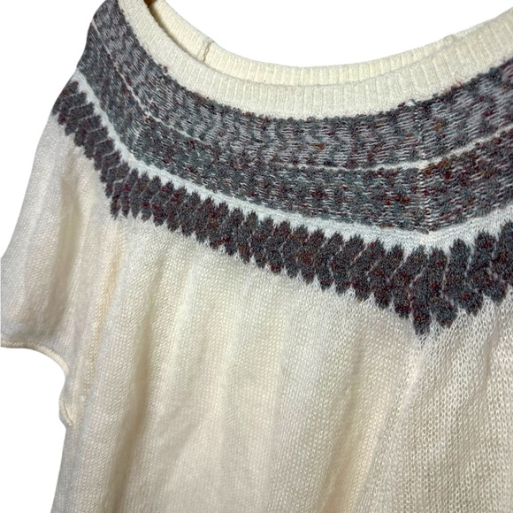 Free People Lock Lomand Sweater Wool Blend Sheer Knit Fair Isle Size XS Ivory - Picture 4 of 7